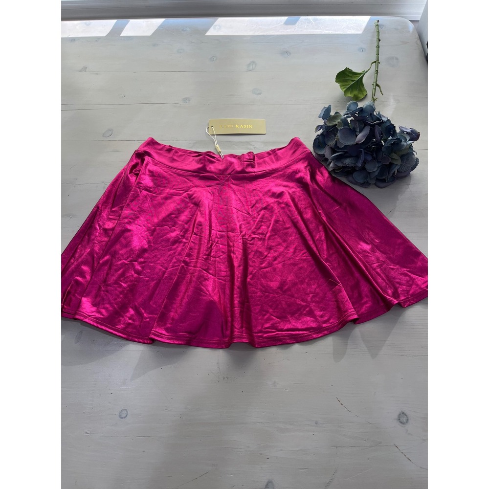 NEW WITH TAGS! Kate Kasin Skirt Womens M Pink Metallic Pleated Mini Party Dance - Picture 7 of 7